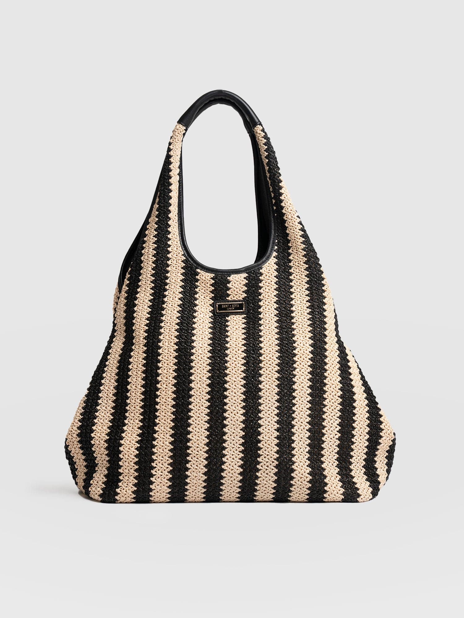 Large Stella Shoulder Tote Bag - Beige/Black Raffia